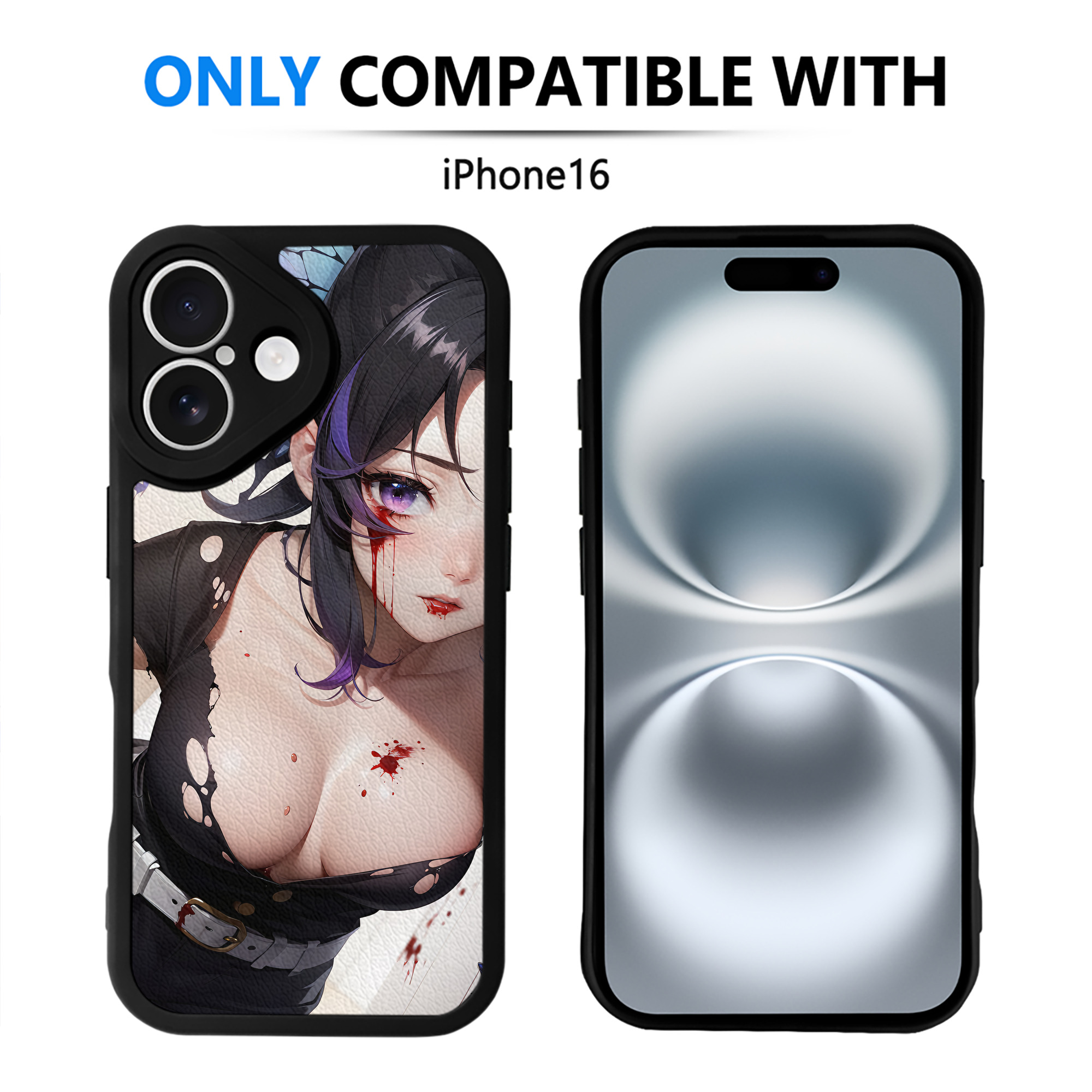 （画像用） 鬼滅の刃（きめつのやいば）蟲柱-胡蝶 しのぶ／こちょう しのぶ Kochou Shinobu 【iPhone 16シリーズ対応】シリコンスマホケース（レザー調） 材質：シリコン